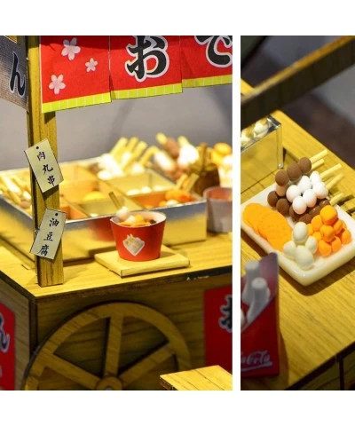 DIY Wooden Dollhouse Japanese Style Trolley Dining Car Street Kanto Cooking Food Truck 3D Miniature Assembled Toys Creative G...