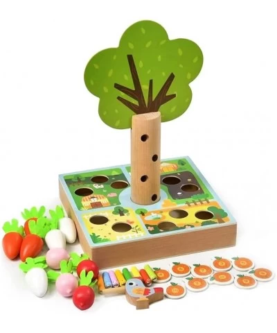 3 Games in 1 Wooden Montessori Toys for Baby Boys and Girls Carrot Harvest Game Wooden Toy for Toddlers Learning Fine Motor S...