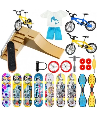 25 Pcs Mini Finger Toys Finger Skateboard Park Ramp Toys Include Finger Bike Finger Board Finger Tops and Pants with Replacem...