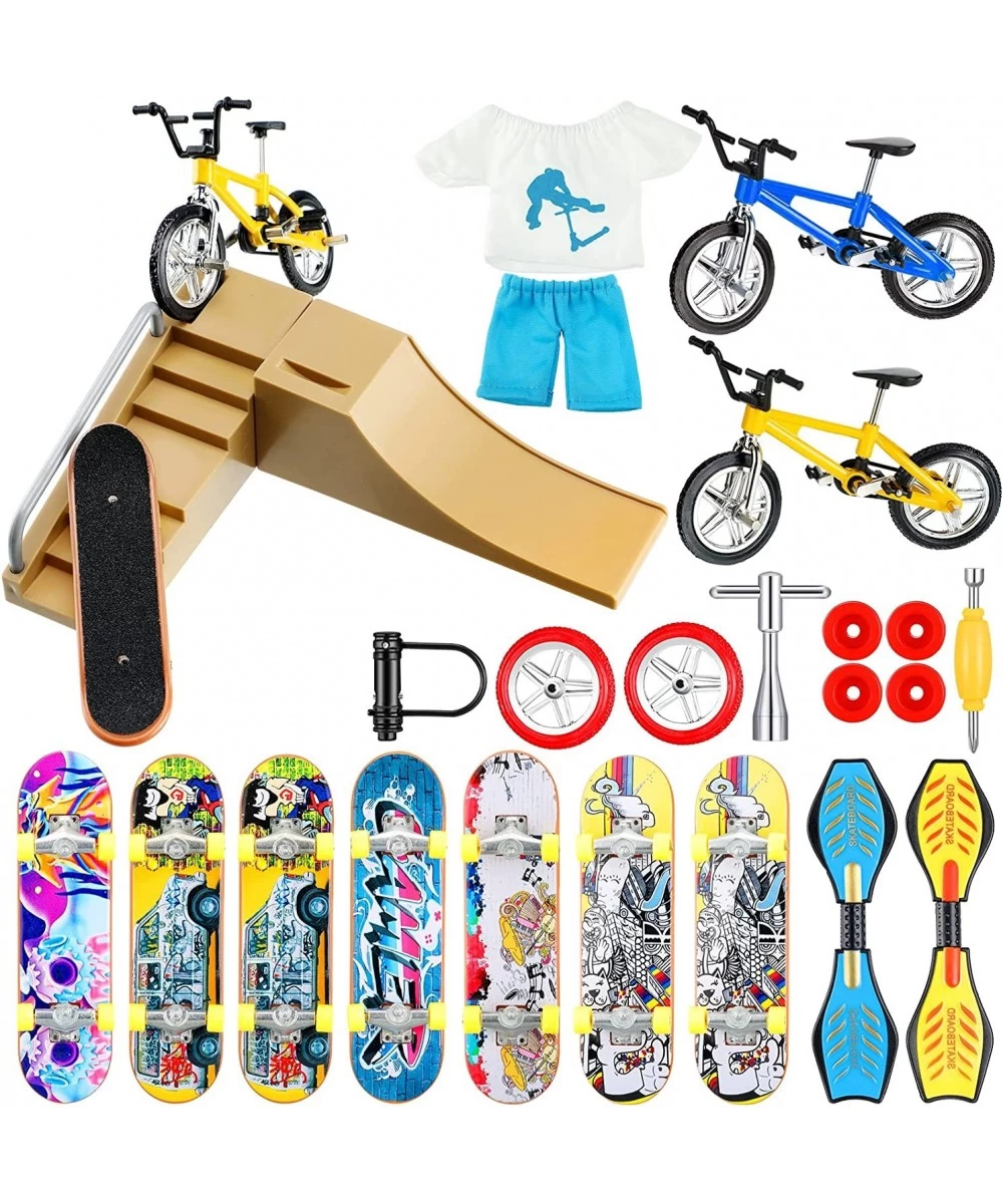 25 Pcs Mini Finger Toys Finger Skateboard Park Ramp Toys Include Finger Bike Finger Board Finger Tops and Pants with Replacem...