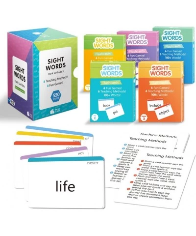 Scholar 520+ Sight Words Educational Flash Cards Preschool (Pre K) Kindergarten 1st 2nd 3rd Grade Homeschool (Kids Ages 3 4 5...