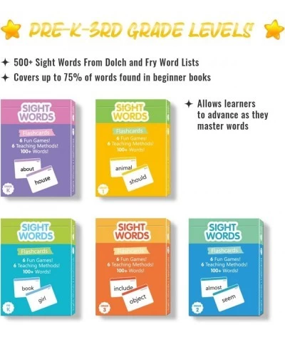 Scholar 520+ Sight Words Educational Flash Cards Preschool (Pre K) Kindergarten 1st 2nd 3rd Grade Homeschool (Kids Ages 3 4 5...