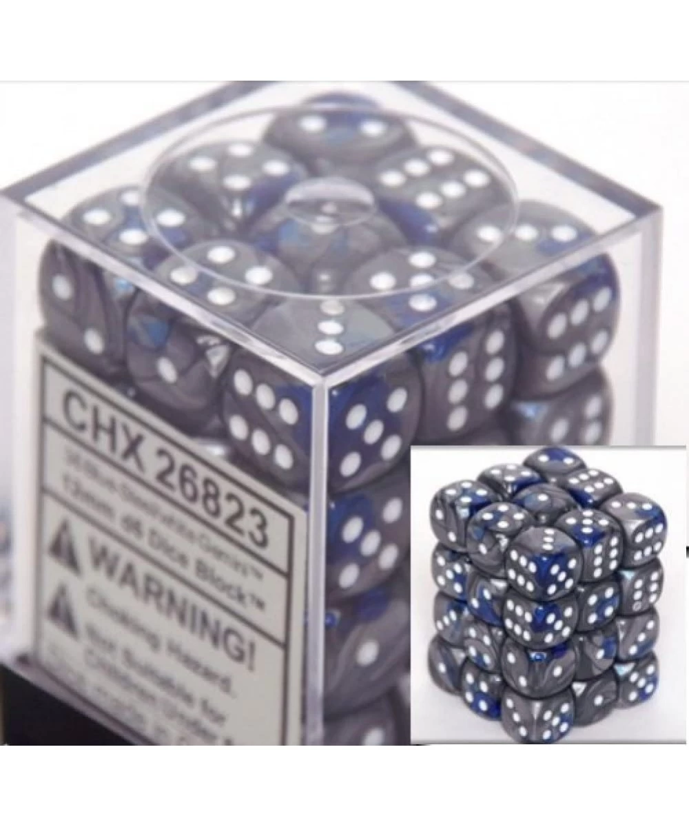 Dice d6 Sets: Gemini Blue & Steel with White - 12mm Six Sided Die (36) Block of Dice $26.01 Game Accessories