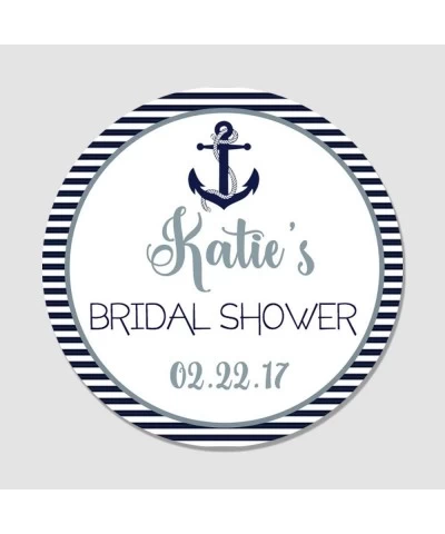 40 Personalized Navy & Gray Anchor Nautical Themed Bridal Shower Favor Label Stickers - Customized Round Party Favor Tags for...