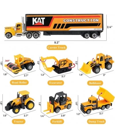 Construction Toys Trucks & Play Mat Carrier Truck with Diecast Alloy Excavator Tractor Dump Truck Road Roller Bulldozer Forkl...