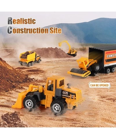 Construction Toys Trucks & Play Mat Carrier Truck with Diecast Alloy Excavator Tractor Dump Truck Road Roller Bulldozer Forkl...