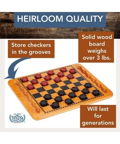 Checkers Board Game Set for Kids and Families Classic Red and Black Style Checkers Storage Grooves for Wooden Checkers Durabl...