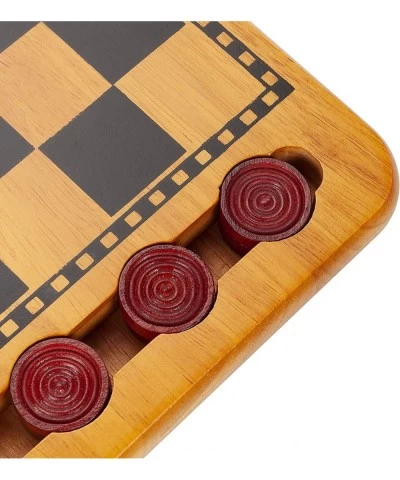 Checkers Board Game Set for Kids and Families Classic Red and Black Style Checkers Storage Grooves for Wooden Checkers Durabl...