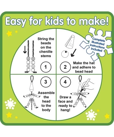 Christmas Crafts - Create Your Own Bead Elves - Set of 4 - DIY Ornaments for Kids - Christmas Tree Decoration - All Materials...