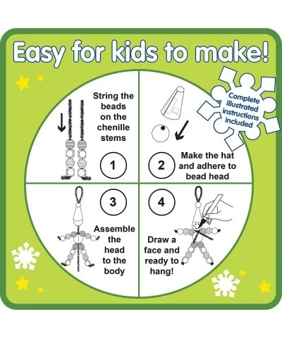 Christmas Crafts - Create Your Own Bead Elves - Set of 4 - DIY Ornaments for Kids - Christmas Tree Decoration - All Materials...