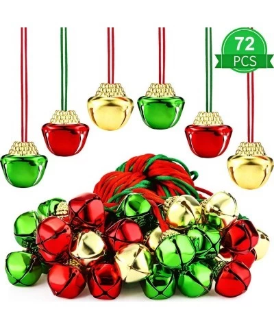 72 Pieces Christmas Bell Necklaces Large Gold Bell Necklaces for Craft Holiday Party Supplies Home Decoration (Red Gold Green...