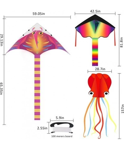 3 Pack Kites-Large Rainbow Delta Kite Devil Fish Kite Red Mollusc Octopus with Long Colorful Tail for Kids Adults Outdoor Gam...