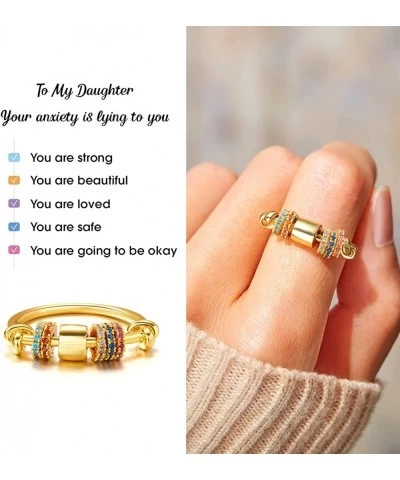 To My Daughter Fidget Anxiety Ring for Women Teens Couful Cubic Zirconia Bead Stress Relieving Rings Anti Anxiety Ring Jewelr...