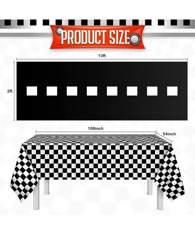 24 Pieces Race Car Party Supplies Include Traffic Cones Checkered Flag Flags Tablecloth Track Running Mat and Tire Tube Swimm...