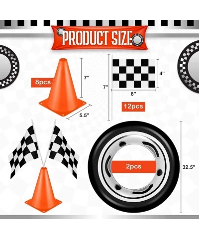 24 Pieces Race Car Party Supplies Include Traffic Cones Checkered Flag Flags Tablecloth Track Running Mat and Tire Tube Swimm...