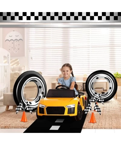 24 Pieces Race Car Party Supplies Include Traffic Cones Checkered Flag Flags Tablecloth Track Running Mat and Tire Tube Swimm...