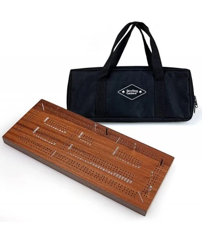 Games Triple Track Wooden Cribbage 13 Inch Board Game Set with Carrying Bag and Metal Pegs for 3 Players $58.49 Board Games