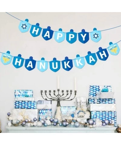 Hanukkah Decorations Party Banner Holiday Party Dreidel Garland Chanukah Festival Day Supplies Blue Illumination Party Family...