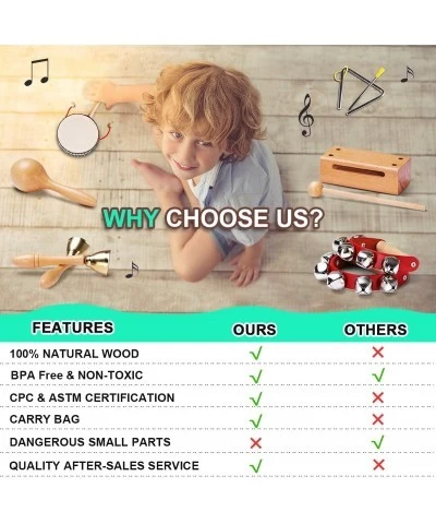 Toddler Musical Instruments Natural Wooden Percussion Instruments Toy for Kids Preschool Educational Musical Toys Set for Boy...