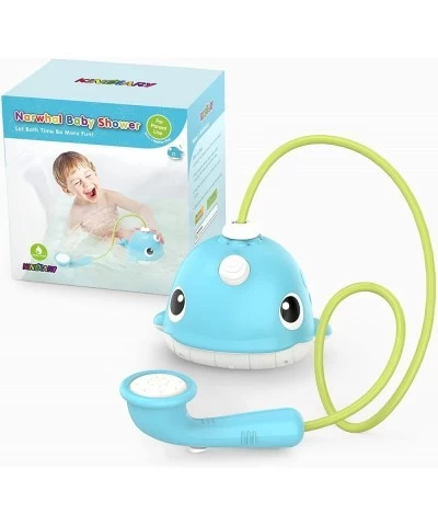 Bath Toy Narwhal Baby Bath Shower Head Battery Operated Bathtub Water Pump with Trunk Spout Rinser for Infants Toddlers Kids ...