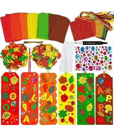 36 Sets Fall Craft Kits Fall Kids Crafts DIY Fall Bookmarks Decorations Art Sets Smiling Autumn Leaf Pumpkin Foam Stickers Ar...