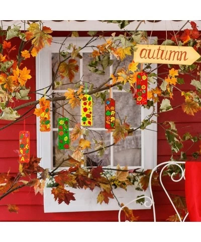 36 Sets Fall Craft Kits Fall Kids Crafts DIY Fall Bookmarks Decorations Art Sets Smiling Autumn Leaf Pumpkin Foam Stickers Ar...