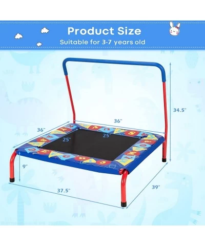 36” Kids Trampoline with Handle Toddler Mini Square Rebounder w/Colorful 26 Alphabet Cover Indoor Outdoor Small Bounce Trampo...