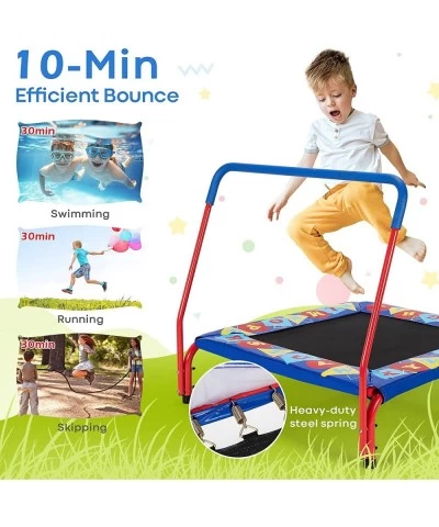 36” Kids Trampoline with Handle Toddler Mini Square Rebounder w/Colorful 26 Alphabet Cover Indoor Outdoor Small Bounce Trampo...