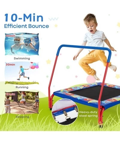 36” Kids Trampoline with Handle Toddler Mini Square Rebounder w/Colorful 26 Alphabet Cover Indoor Outdoor Small Bounce Trampo...