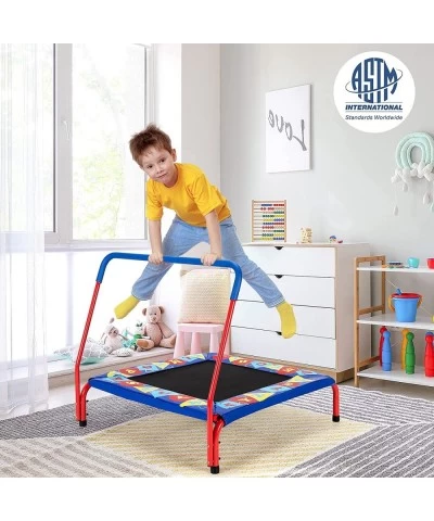 36” Kids Trampoline with Handle Toddler Mini Square Rebounder w/Colorful 26 Alphabet Cover Indoor Outdoor Small Bounce Trampo...