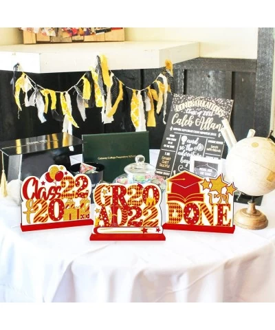 Class of 2022 Graduation Party Decorations Supplies - 3PCS Double Sided Wooden Sign Graduation Centerpieces for Tables - Cong...