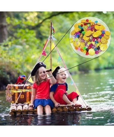 200 Pieces Pirate Gold Coins and Gems Jewels Buried Treasure Toys Pirate Adventure Themed Game Jewelry Toys Party Favors Deco...