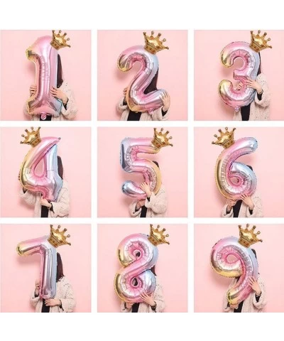 Aluminum Film 32 Inch Digital Crown Foil Number Balloons Gradient Color Digital Balloon Birthday Party Decoration Balloon Bab...