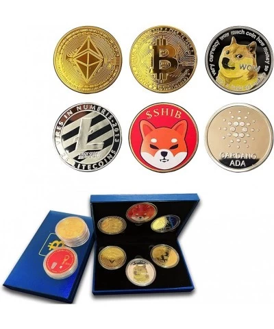 6 Pack Bitcoin Ethereum Dogecoin Shiba Inu Commemorative Coins Limited Edition Cryptocurrency Coin BTC EHT GOGE SHIB Physical...