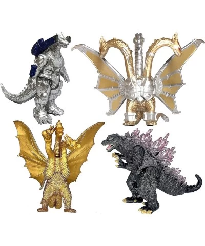 Set of 4 Godzilla Toys Movable Joint Action Figures King of The Monsters Burning Heisei Mecha Ghidorah Pack Plastic Mini Dino...