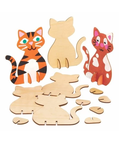 AT799 Wooden Stand up Cats - Pack of 6 Woodcrafts for Kids to Design Paint Decorate and Then Use $17.43 Craft Kits