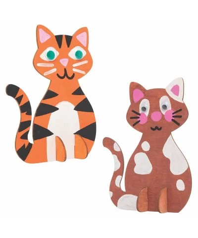 AT799 Wooden Stand up Cats - Pack of 6 Woodcrafts for Kids to Design Paint Decorate and Then Use $17.43 Craft Kits