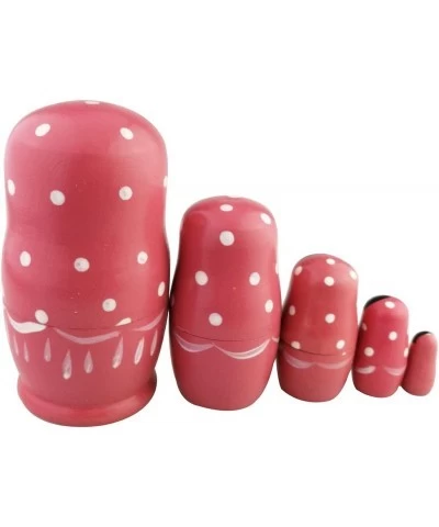 Set of 5 Adorable Pink Cartoon Girl White Dotted Wooden Nesting Dolls Matryoshka Russian Doll Popular Handmade Stacking Toys ...