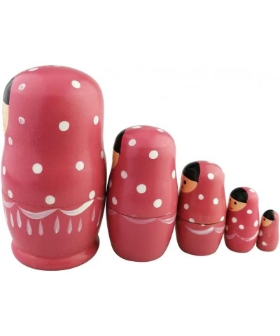 Set of 5 Adorable Pink Cartoon Girl White Dotted Wooden Nesting Dolls Matryoshka Russian Doll Popular Handmade Stacking Toys ...