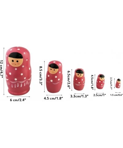 Set of 5 Adorable Pink Cartoon Girl White Dotted Wooden Nesting Dolls Matryoshka Russian Doll Popular Handmade Stacking Toys ...