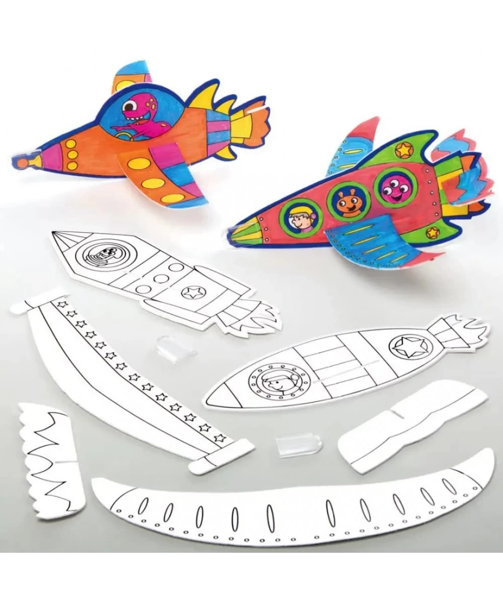 AX176 Make Your Own Rocket Flying Gliders - Pack of 10 Arts and Crafts for Kids to Color in Party Bag Fillers Games and Prize...