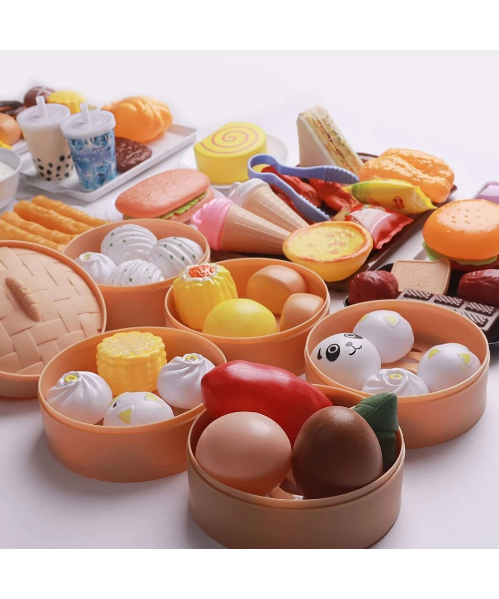 108PCS Deluxe Pretend Food Set Chinese and Western Toy Food Combo Game for Kids and Toddlers Chinese Breakfast Cooking Preten...