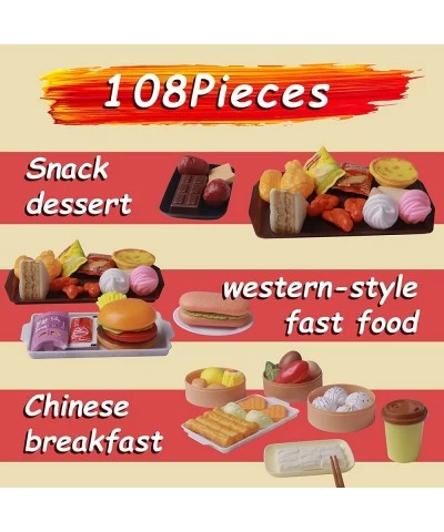 108PCS Deluxe Pretend Food Set Chinese and Western Toy Food Combo Game for Kids and Toddlers Chinese Breakfast Cooking Preten...