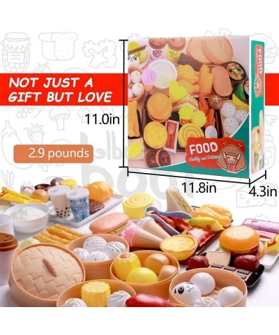 108PCS Deluxe Pretend Food Set Chinese and Western Toy Food Combo Game for Kids and Toddlers Chinese Breakfast Cooking Preten...