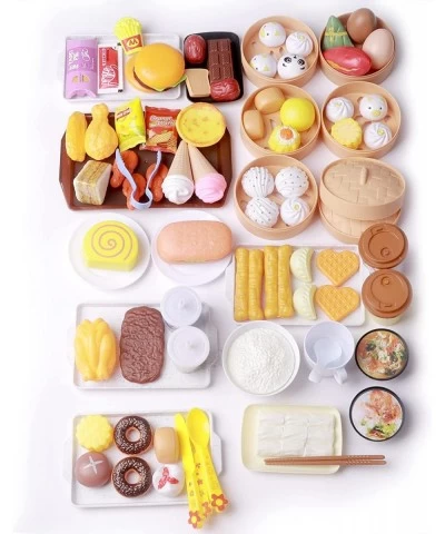 108PCS Deluxe Pretend Food Set Chinese and Western Toy Food Combo Game for Kids and Toddlers Chinese Breakfast Cooking Preten...