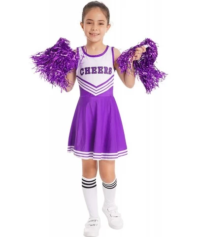 Girls Cheer Leader Uniform Outfit High School Children Cheerleading Halloween Costume with Stockings 2 Pom Poms $31.13 Kids' ...