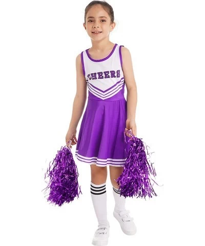 Girls Cheer Leader Uniform Outfit High School Children Cheerleading Halloween Costume with Stockings 2 Pom Poms $31.13 Kids' ...