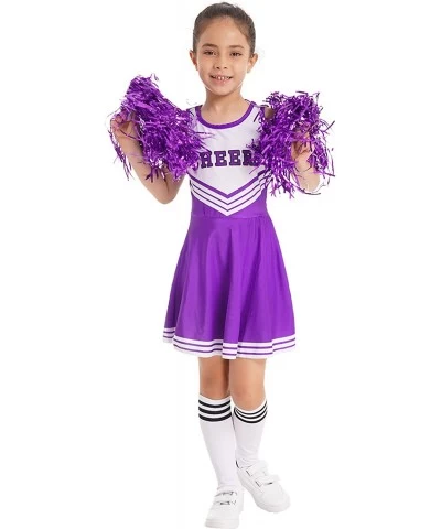 Girls Cheer Leader Uniform Outfit High School Children Cheerleading Halloween Costume with Stockings 2 Pom Poms $31.13 Kids' ...