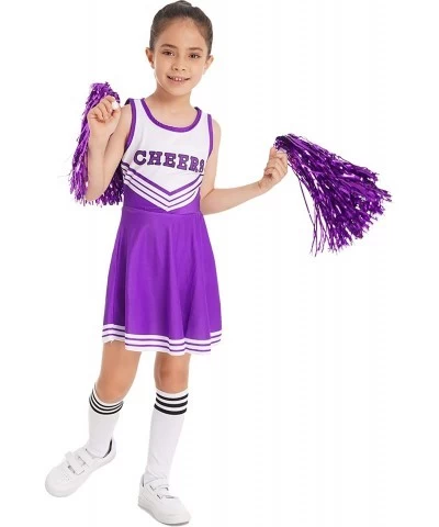 Girls Cheer Leader Uniform Outfit High School Children Cheerleading Halloween Costume with Stockings 2 Pom Poms $31.13 Kids' ...