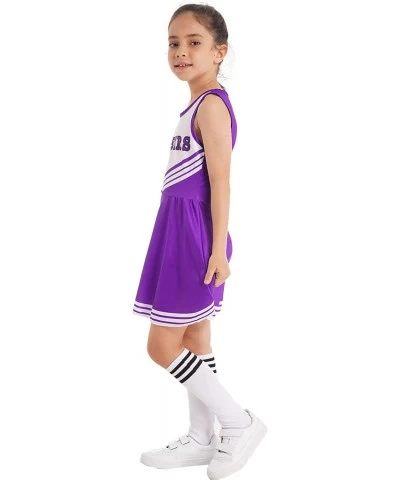 Girls Cheer Leader Uniform Outfit High School Children Cheerleading Halloween Costume with Stockings 2 Pom Poms $31.13 Kids' ...